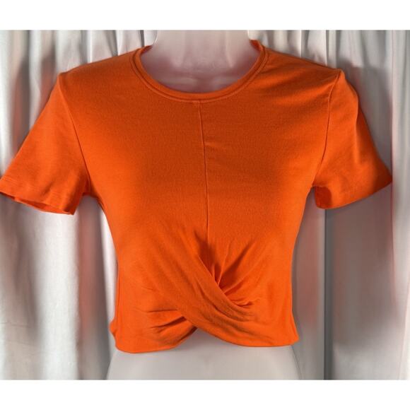 Zara Short Sleeves Cropped Cotton Blend Top, Orange , Sz: S, 83-37 - Picture 12 of 13